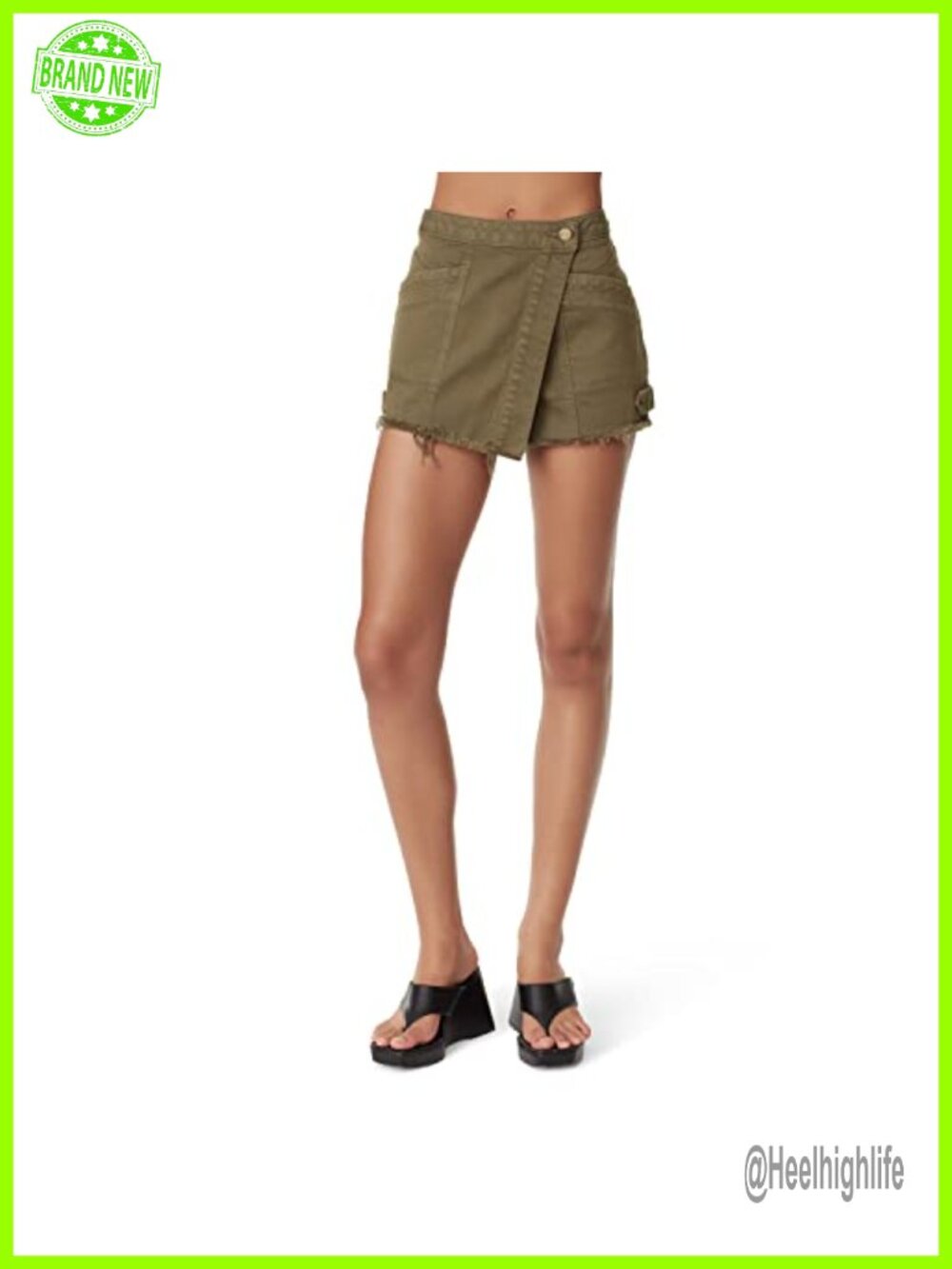 High Rise Denim Skort Mini Zip Fly Pockets Casual